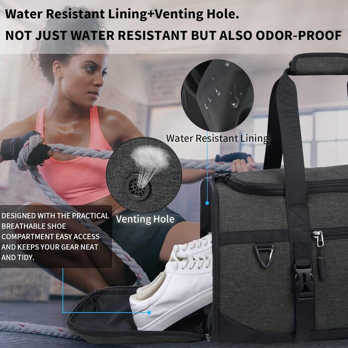 Lubardy Sports Bag/Duffle Bag Large 40L Waterproof with Sports Towel, Shoe Compartment, Wet Compartment, Weekender, Swim Bag, Training Bag, Gym Bag for Women and Men, Black