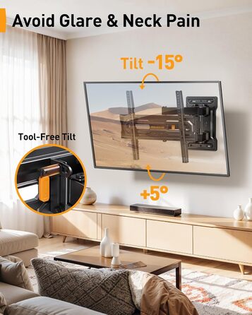Кріплення для телевізора Perlegear: регульована висота, нахил, поворот, VESA 400x400, до 70 дюймів, 50 кг