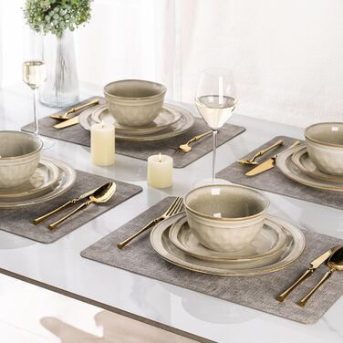 GBHOME Набір посуду з кераміки (12 предметів), керамічний, ручної роботи, реактивна глазур, тарілки та миски, стійкий до сколів та тріщин, придатний для миття в посудомийній машині та використання в мікрохвильовці, набір посуду на 4 особи, білий