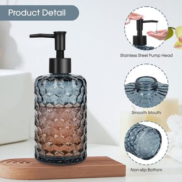 Скляні дозатори для мила Topsky (2 шт.), 400 мл, з чорною помпою, для кухні та ванної кімнати