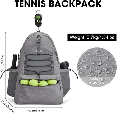 G4Free Tennis Bag Backpack - Large Capacity Tennis Racket Bag with Shoe Compartment for Men & Women (Grey)