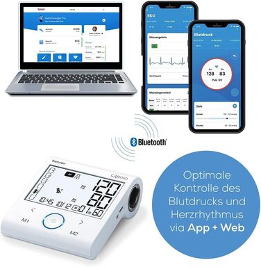 Beurer BM 96 - тонометр з ЕКГ, вимірювання артеріального тиску та пульсу на плечі, для виявлення фібриляції передсердь (AFib) та профілактики інсульту, обхват плеча 22-42 см, з ЕКГ-сенсором та індикатором спокою