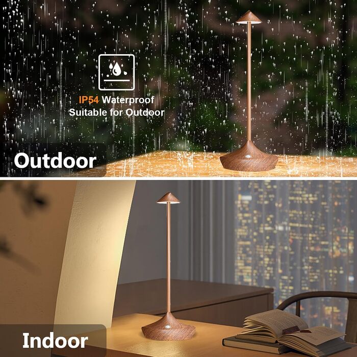 Світлодіодні акумуляторні настільні лампи Hapfish 2 шт, бездротові, диммуються, алюмінієві, водонепроникні, для дому, саду, ресторану (коричневі, дерев'яний колір)