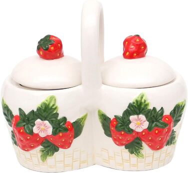 Dolomite sugar bowl with strawberry relief, size approximately 16.5 x 9.7 x 14 cm, 14