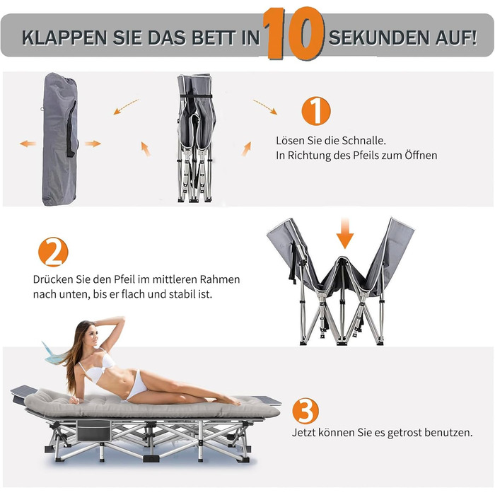 Розкладне ліжко для кемпінгу Newfulam XXL/XL з матрацом, до 400 кг, для дому та відпочинку на природі