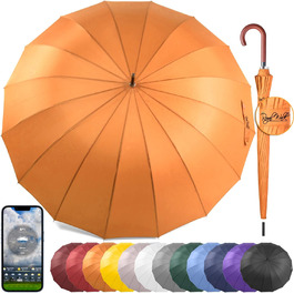 Royal Walk Automatic Travel Golf Umbrella - 54 Inch (140cm) - Windproof, Water-Resistant, 16-Rib, Large Size for 2 People, Wooden Handle, Unisex