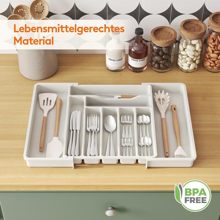 Органайзер для столових приборів Lifewit в шухляду, розсувний, пластиковий, білий 33-57 x 38 x 5 см