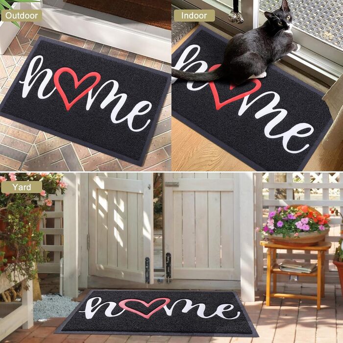 Килимок Homaxy Hello для дому та вулиці, антиковзний, сірий 60x90 см, чорний 44x76 см, прямокутний, для вхідної групи, саду, приміщення