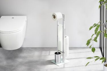 Набір для туалету WENKO Rivalta з інтегрованим тримачем туалетного паперу та щіткою для унітазу, нержавіюча сталь, 23 x 70 x 18 см, сріблястий матовий, матовий/білий/чорний