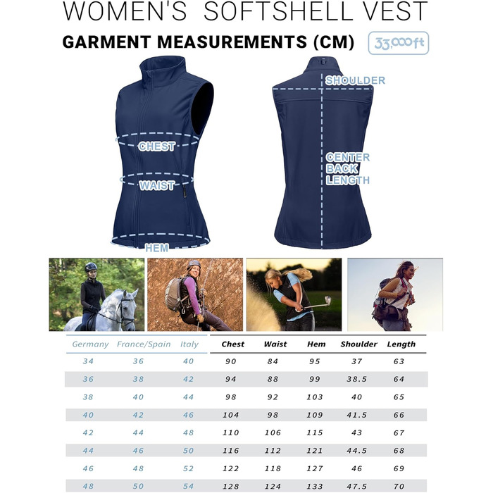 Легка жіноча софтшеллова жилетка 33,000ft: водонепроникна, вітрозахисна, для бігу, гольфу, походів (48, синій)