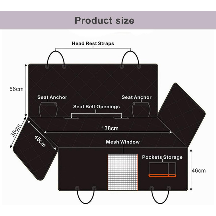 Накладна на сидіння автомобіля для собак Caliyo, 143.5x134 см, чорно-помаранчевий, водонепроникна та стійка до подряпин