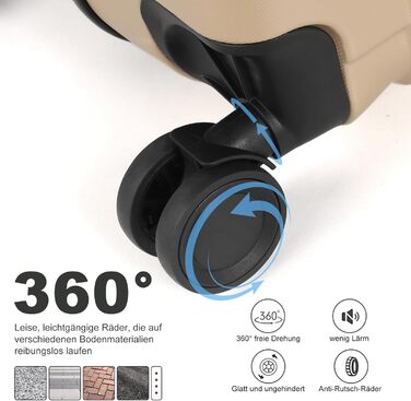 Великий валіза з ABS пластику, Trolley, валіза для подорожей з 4 колесами (360°), кодовий замок (3 цифри) та телескопічний ручка з алюмінію (XL – 95L), Колір: шампань