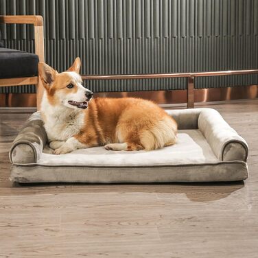Amazon Basics Foam Dog and Pet Bed with Removable Cover, Gray, (L x W x H) (U-shaped Sofa - Brown, 112 x 89 x 20 cm)
