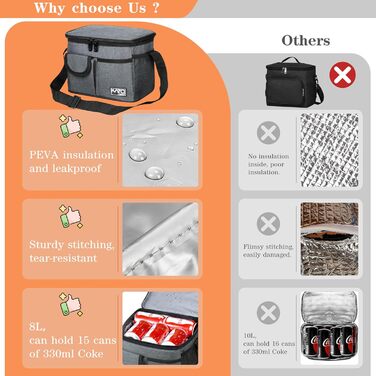 Термосумка Kato Tirrinia 17L (23 банки) - велика, чорна, водонепроникна для пікніків, роботи, пляжу