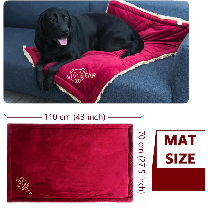 Килимок для собак Comfy, великі породи - миючий, плюшевий, стильний, 110x70 см, червоний