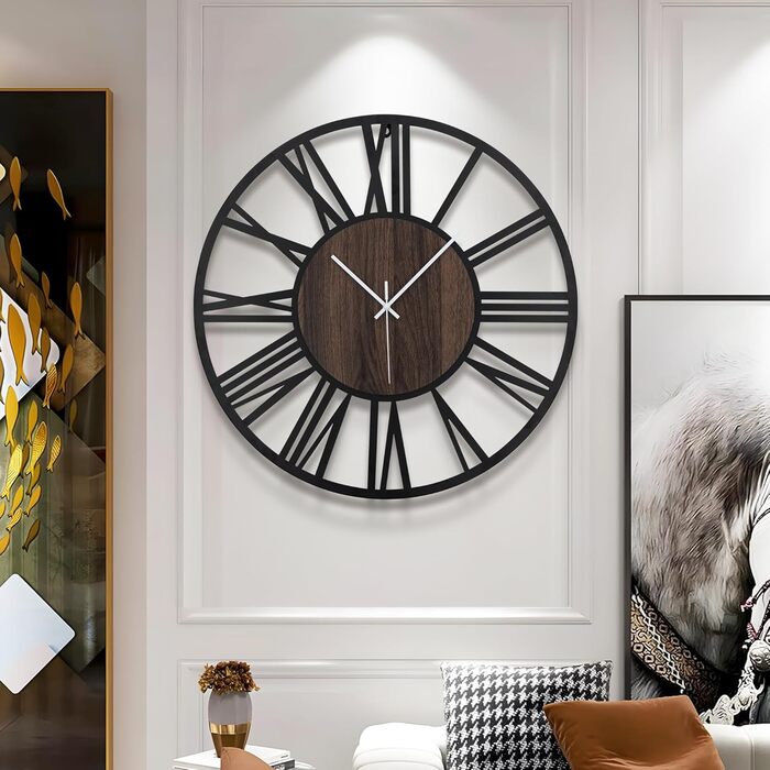 Large Wall Clock, Ticking Sounds, 34CM/14 inch Silent, No Noise, Battery Operated, Modern, Oversized, Retro Vintage Oversized Wall Clock for Living Room, Bedroom and Kitchen (16 inch, Dark Brown - Roman Numbers)