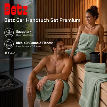 Набір рушників для ванної Betz Premium, 6 шт. (4 шт. 50x100 см, 2 шт. 70x140 см), 100% бавовна, колір сірий-зелений (Heugrün)