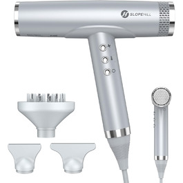 Іонізатор для волосся Slopehill, 110 000 обертів/хв, швидке сушіння, магнітний дифузор, тиха робота, біокераміка, для дому, подорожей, салону (світло-сірий)
