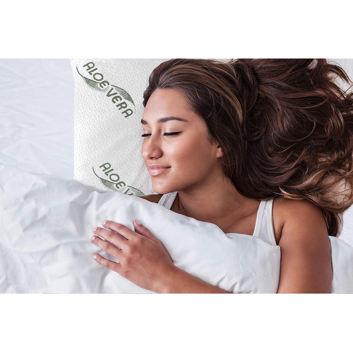Seven-Sleep Orthopedic Neck Pillow - Head pillow made of pressure-equalizing Visco-Gel foam (Memory Foam) with Aloe Vera cover - Pillow in 70x42cm size, 15cm height