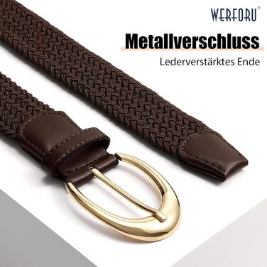 Жіночий/Чоловічий тканинний ремінь WERFORU з плетінням та еластичною смугою, 110/130 см, пряжка кольору кави-золота