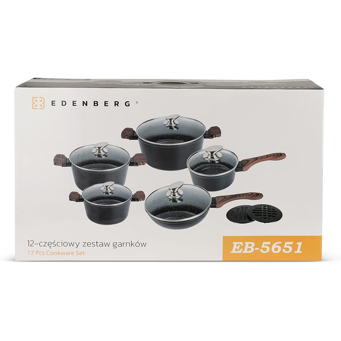 Набір каструль та сковорідок Edenberg 12 предметів з антипригарним покриттям (індукційні)