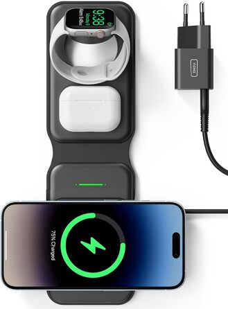 Станція зарядки MagSafe INIU 15W 3-в-1: для iPhone, Apple Watch, AirPods (з адаптером 20W та USB-C кабелем)