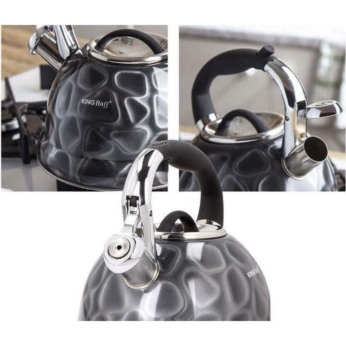 Електричний чайник Kinghoff KH-1064 з нержавіючої сталі, 2.7 л, індукційний, з свистком