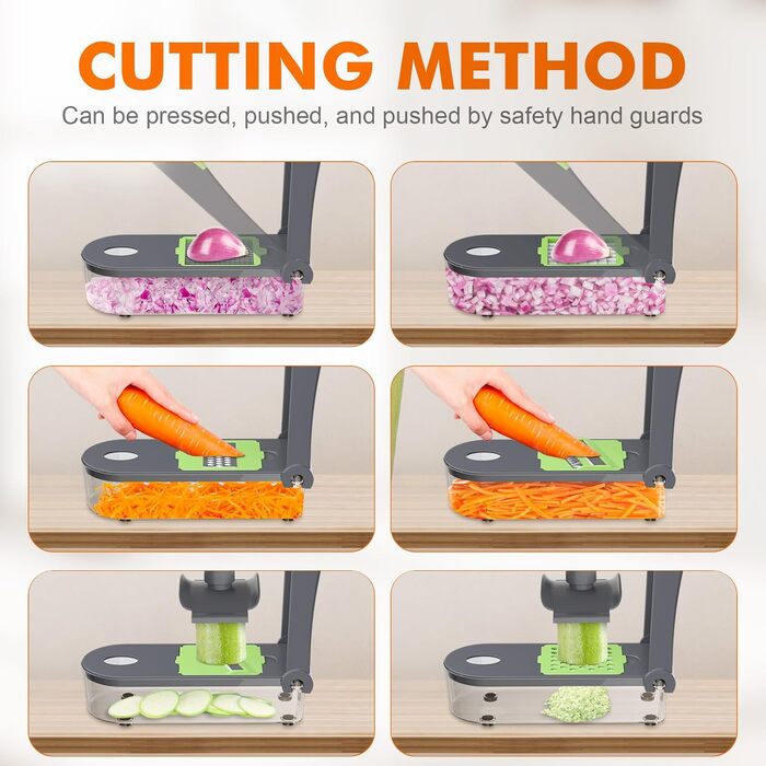 Ibergrif M521 – Мультифункціональний подрібнювач овочів 6-в-1, 1200 мл, чорно-зелений