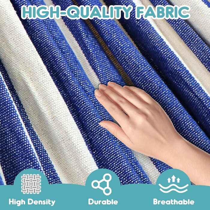 Гамак садовий ANYOO з дерев'яною перекладиною, портативний, блакитно-білий. Для тераси, саду, пляжу