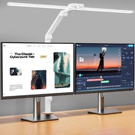 KableRika LED Desk Lamp - Dimmable 24W 80cm Dual-Head Desk Lamp with Clamp, 1200lm Eye Protection, Adjustable Gooseneck, Monitor Light, Daylight Lamp, Auto-Dimming (White)