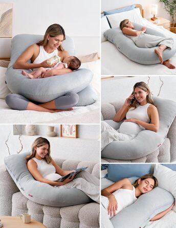 Вагітний подушка Momcozy з кристального велюру U-подібної форми - подушка для вагітних, підтримка спини та стегон (145см, сірий)