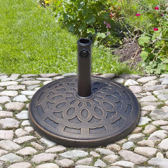 Outsunny Granite Parasol Stand 14kg, Umbrella Stand Grips, Round Umbrella Holder, Umbrella Weight for Parasol 38mm/48mm Tube Diameter, for Balcony, Terrace, Garden, Bronze