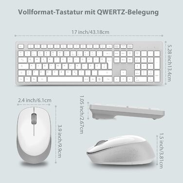Бездротовий комплект клавіатури та миші Leadsail K786 з цифровою клавіатурою QWERTZ (німецька) - тиха клавіатура, 2.4 GHz, USB Nano приймач для ПК/ноутбука (сірий)