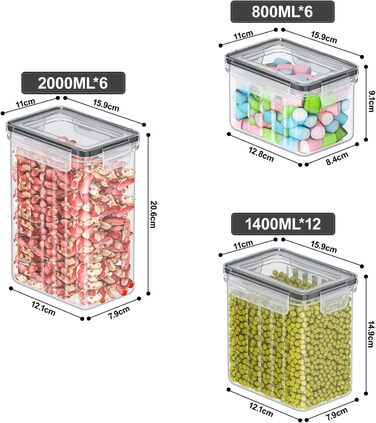 Набір контейнерів для зберігання продуктів 24 шт. – герметичні бокси з кришкою, органайзер для кухні для борошна, цукру, мюслі та ін., з етикетками та маркером, для кухні та холодильника, 33,6л