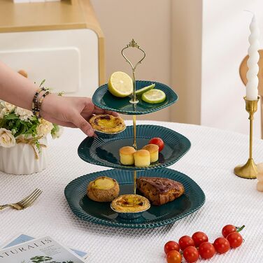 Керамічний триярусний підставка для капкейків, десертів та тортів - зелений