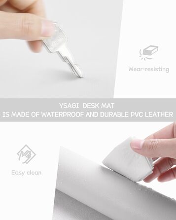 Офісний килимок для миші та столу YSAGi з екошкіри, 80x40 см, білий. Підкладка під мишу та ноутбук для офісу та дому