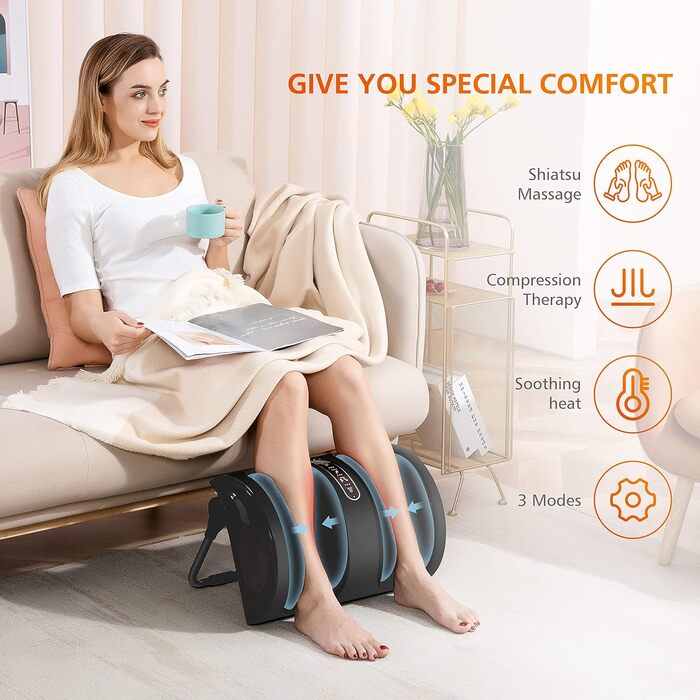 Електричний масажер для ніг Snailax Shiatsu з підігрівом, для ніг та литок, для розслаблення, XL