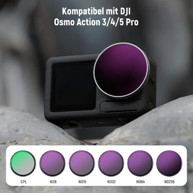 Набір фільтрів ND NEEWER для DJI Osmo Action 5 Pro/4/3 (6 шт.): ND8, ND16, ND32, ND64, ND256, CPL. Фільтри з HD оптичного скла, з мікрофіброю. Аксесуари для екшн-камери