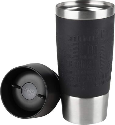 Термокружка Emsa Travel Mug Classic, 360 мл, чорна, з ізоляцією, 4 години гаряче, 8 годин холодне, Quick-Press замок, 360° відкривання