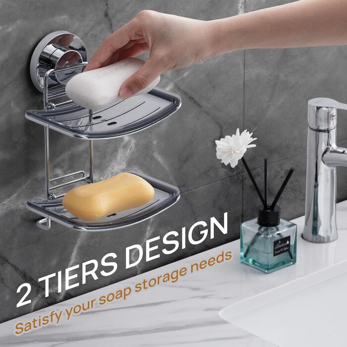 Хромована мильниця з піддоном для води, настінна, без свердління, для ванної кімнати та кухні (5 кг)