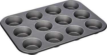 Dr. Oetker 12-Cup Muffin Tin Ø 7.5 cm BACK-IDEE KREATIV, Muffin tin made of steel sheet, Baking sheet with two-tone non-stick coating (Color: Gray/Black), Quantity: 1 piece
