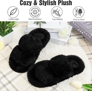 Жіночі тапочки халатні з антиковзким покриттям, теплі, пухнасті, чорного кольору, розмір 38/39 EU