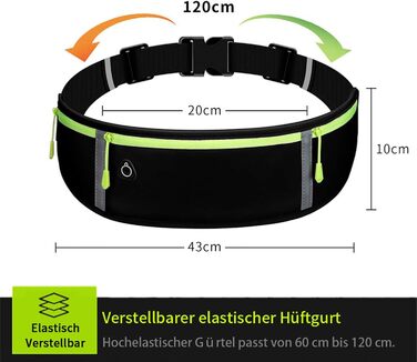 Пояс для бігу з водонепроникним регульованим гумовим ремінцем, піткостійкі кишені на стегнах великої місткості, ідеально підходить для бігу та активного відпочинку (New Schwarz)