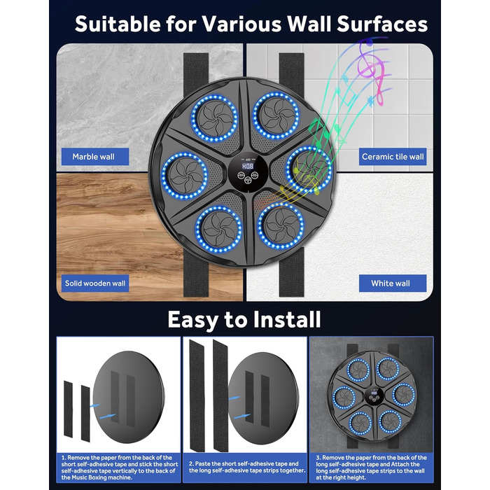 Музична бокс-машина YORRAKA для дорослих з LED-підсвіткою та Bluetooth - бокс-тренажер з 12 режимів швидкості та підрахунку ударів