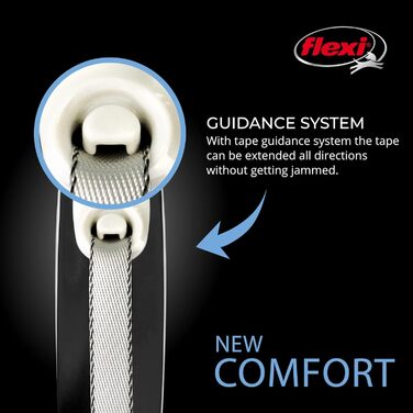 Висувна обплітальна стрічка для собак FLEXI New Comfort, 5 м, розмір S, до 15 кг, сіра/чорна