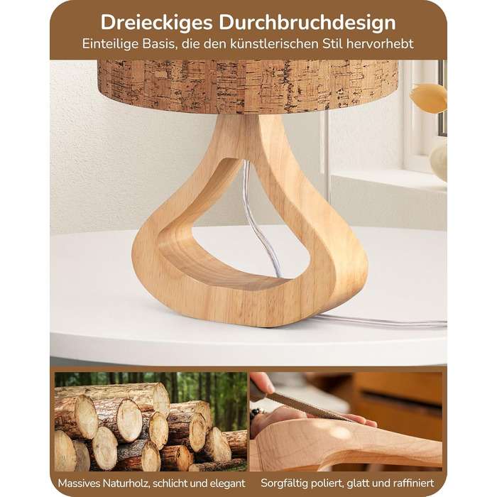 EDISHINE Дерев'яна Настільна Лампа з абажуром з льону, E27, для вітальні, спальні, в стилі кантрі [Енергоклас F], колір: корічневий