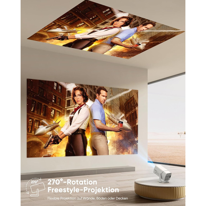 Mini проєктор Beamer з WiFi Bluetooth, 1080P Full HD, підтримкою Netflix, електричний, з автофокусом та автоматичною корекцією трапеції, 270° обертання для домашнього кінотеатру