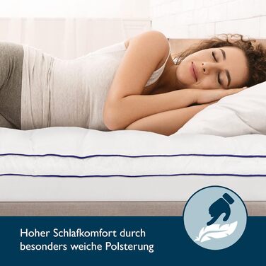 Beautissu Mattress Topper 100x200 cm with Integrated Fitted Sheet - Topper 100x200 cm for Box Springs & Mattresses up to 40 cm Height - 3 cm Mattress Pad, Non-Slip Mattress Protector - BeauNuit MT Base