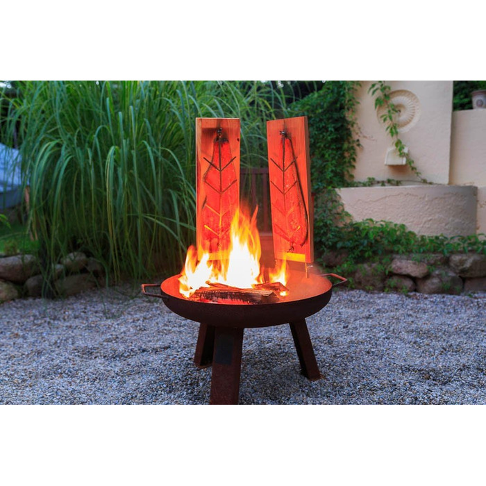 Cedar Grilling Board with Stainless Steel Holder - Durable Larich Wood, 500x175x20mm - Compatible with Fire Pits