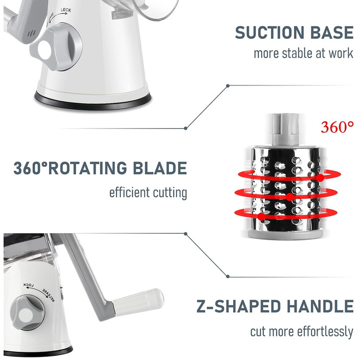 Трокер для овочів з ручкою та 3 наборами терлок: для овочів, сиру, льоду, зелені. Білий